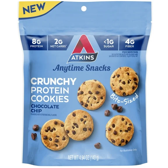 Atkins Crunchy Protein Cookies, Chocolate Chip, 4.94 oz Bag
