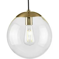 Atwell Collection 10-inch Brushed Bronze and Clear Glass Globe Medium Hanging Pendant Light