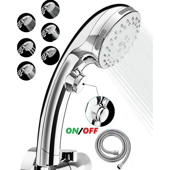 Aursear Shower Head, High Pressure Handheld Regadera Shower Head with On/off Button, Ultra-long Stainless Steel Chrome Hose, 6 Spray Settings
