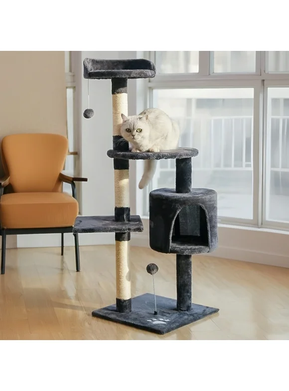 BDUN Cat Tree, 45" Cat Tower Condo with Perch Scratching Posts and Playing Balls for Small Cats, Gray