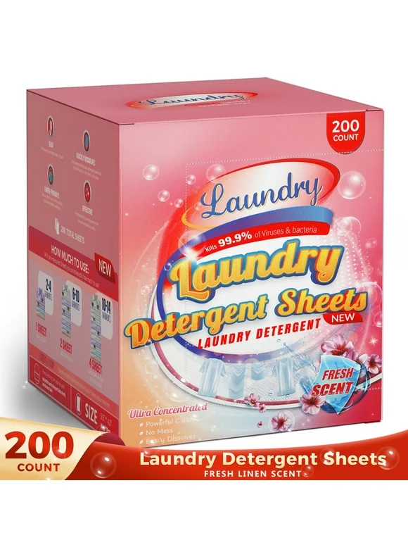 BIMZUC Laundry Detergent Sheets Up to 400 Loads, 200 Detergent Sheets, Sheets Laundry Detergent - Fresh Scent for Home & Dorm