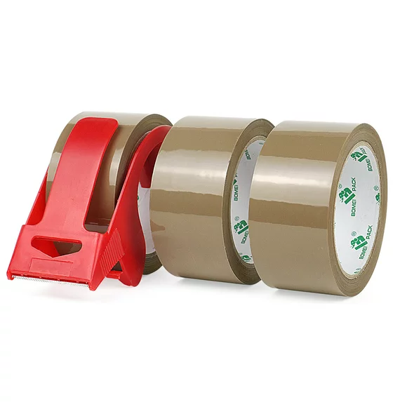 BOMEI PACK Heavy Duty Brown Packing Tape with Dispenser,3 Pack,2.4 Mil,1.88 Inch x 55 Yards,Brown Tape Refills for Industrial Shipping Box Packaging Tape for Moving, Office & Storage