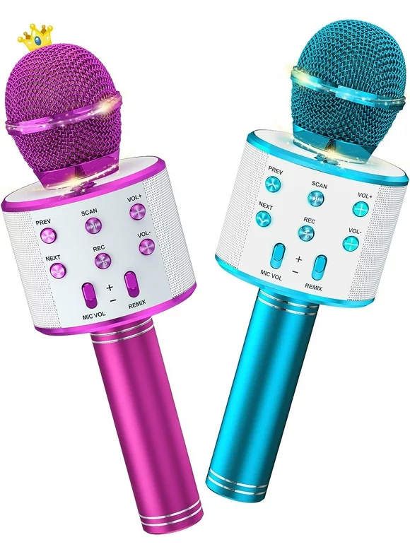 BONAOK 2 Pack Kids Karaoke Microphone,Wireless Bluetooth Karaoke Microphone for Singing, Portable Handheld Mic Speaker Machine,Birthday Gifts Toys for Girls Boys Teens(Blue & Purple)