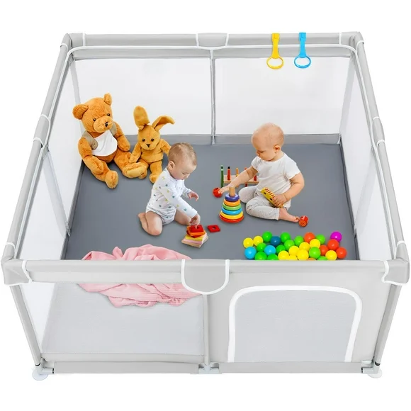 Baby Playpen, HDJ 47 inch Baby Playard with Storage Bag ,Portable Baby Fence ,Kids Activity Center for Travel,Gray