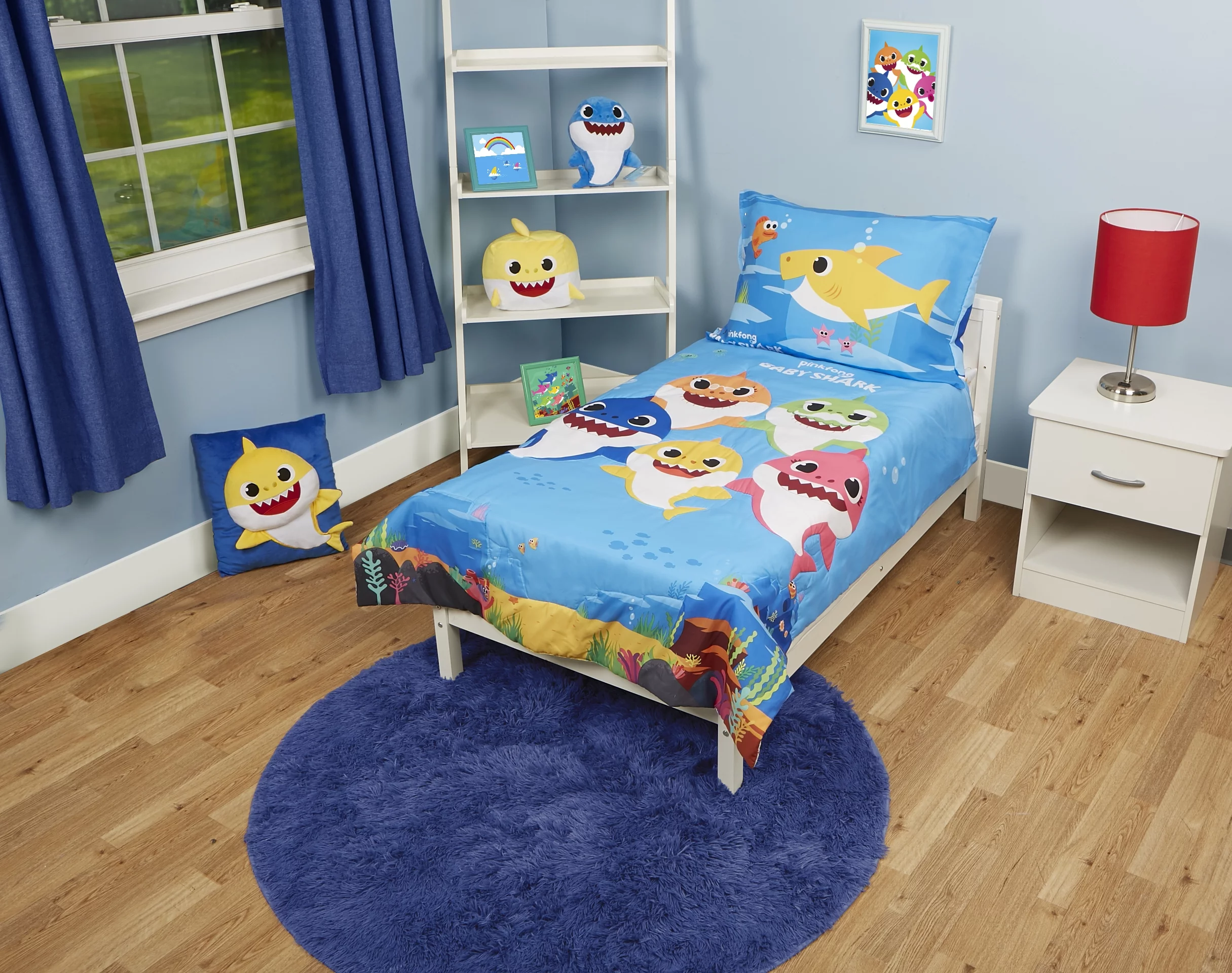 Baby Shark 4-Piece Toddler Bedding Set, Toddler Bed, Blue