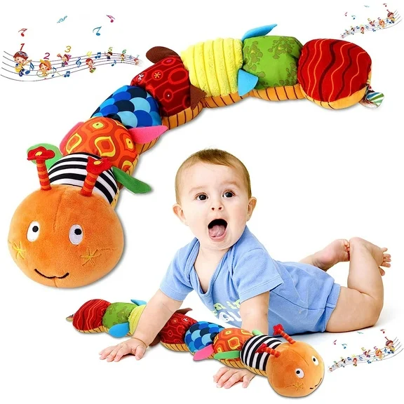 Baby Toy Musical Caterpillar Multicolor Infant Toy Crinkle Rattle Soft with Ruler Design, Bells and Rattle Educational Einsteins Toy Sensory Toddler Toy Toy for Newborn Boys Girls 0 3 6 12+Months