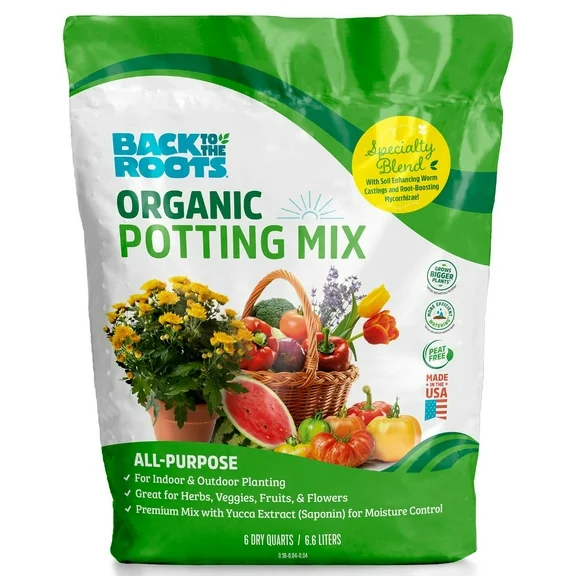 Back to the Roots Organic Potting Mix All-Purpose Specialty Blend Soil, 6 Qt