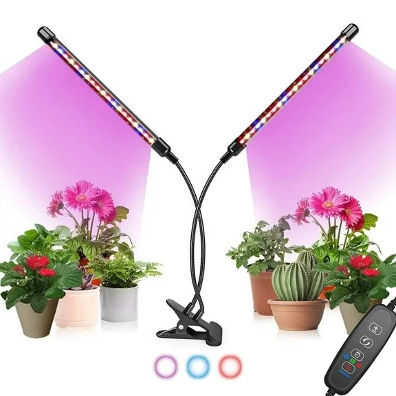 Bamworld Grow Light for Indoor Plants Growing Lamps with Full Spectrum Red Blue Spectrum, 3/9/12H Timer, 10 Dimmable Level, Adjustable Gooseneck,3 Switch Modes