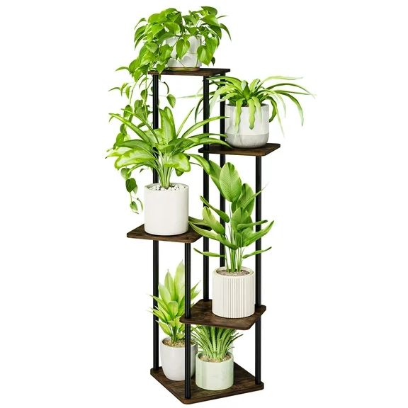 Bamworld Plant Stand 5 Tier Indoor Metal Flower Shelf for Multiple Plants Corner Tall Flower Holders for Patio Garden Living Room Balcony Bedroom, Black (5 Tier-Black)