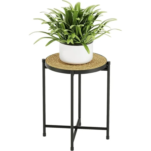 Bamworld Round Plant Stand Indoor Outdoor Metal Modern Plant Table Shelf for Small Spaces Elegant Flower Holder for Patio Balcony Garden