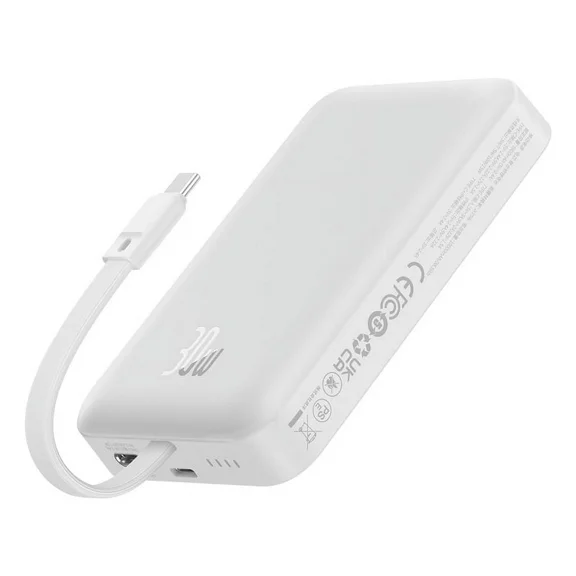 Baseus 10000mAh Power Bank 30W Wireless Portable Charger MagSafe Charger with USB C Cables, White