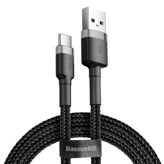 Baseus Cafule Braided USB C Cable 10ft USB-C to USB-A Charging Data Sync Cord, Black&Gray, Single Pack