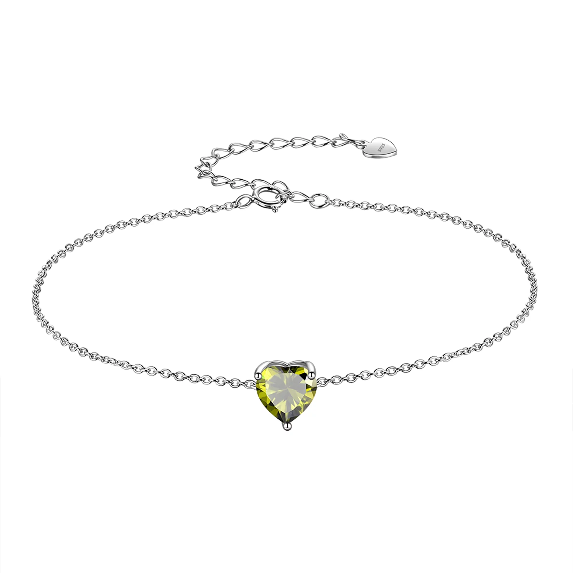 Beautlace 925 Sterling Silver Heart Charm Bracelet,Adjustable Birthstone Bracelet for Women,7.5" + 2" Extender