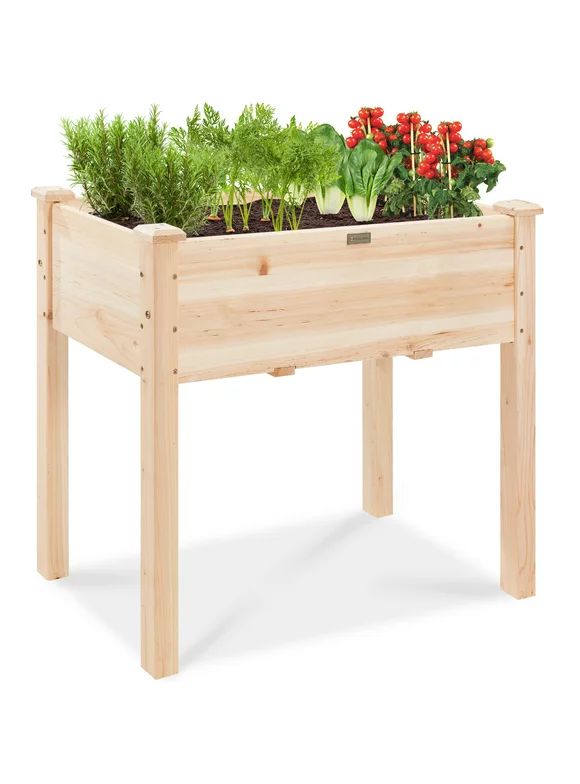 Best Choice Products 34x18x30in Raised Garden Bed, Elevated Wood Planter Box for Kids, Patio w/ Bed Liner - Natural