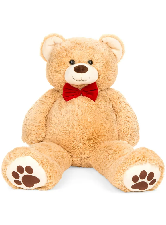 Best Choice Products 38in Giant Soft Plush Teddy Bear Stuffed Animal Toy w/ Bow Tie, Footprints - Brown