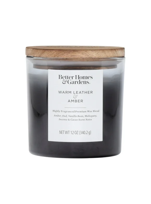 Better Homes & Gardens 12oz Warm Leather & Amber Scented 2-Wick Ombre Jar Candle