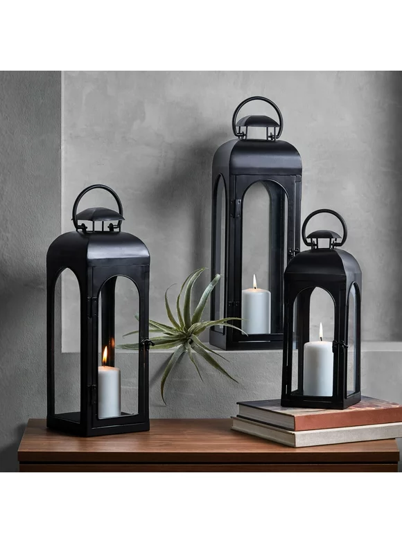 Better Homes & Gardens Metal Candle Holder Lantern, Black, Medium