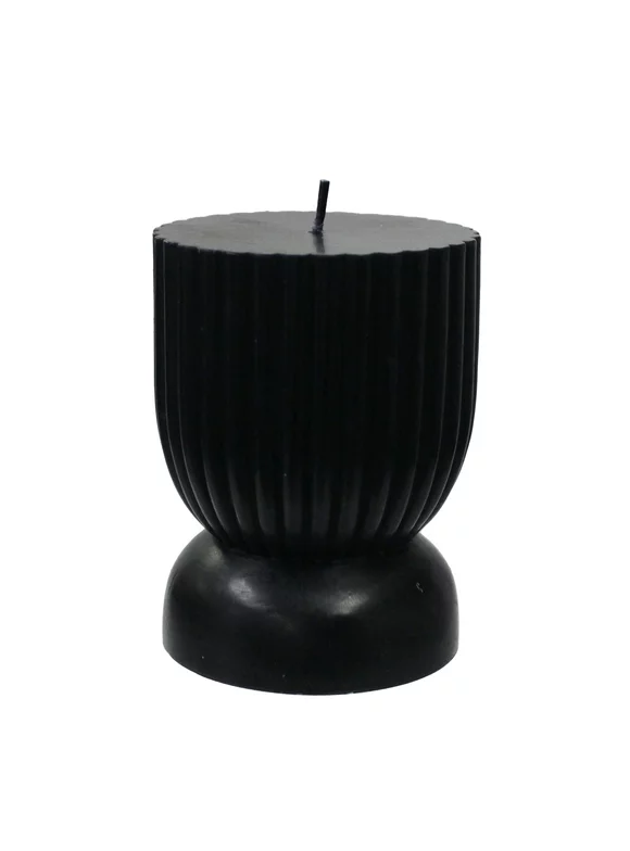 Better Homes & Gardens Unscented Ribbed Pillar Candle, 3x4 inches, Black