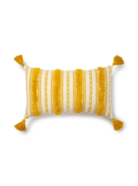 Better Homes & Gardens Woven Tufted Decorative Lumbar Pillow, 14" x 24", Yellow, 1 per Pack