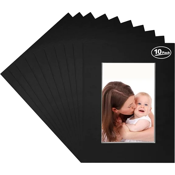 Betus 8x10 Black Picture Mats, White Core Bevel Cut for 5x7 Pictures - Pack of 10