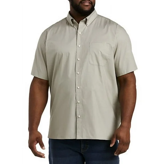 Big + Tall Essentials by DXL Men's Big and Tall  Men's Poplin Short-Sleeve Sport Shirt, Grey, 5XL Grey 5XL