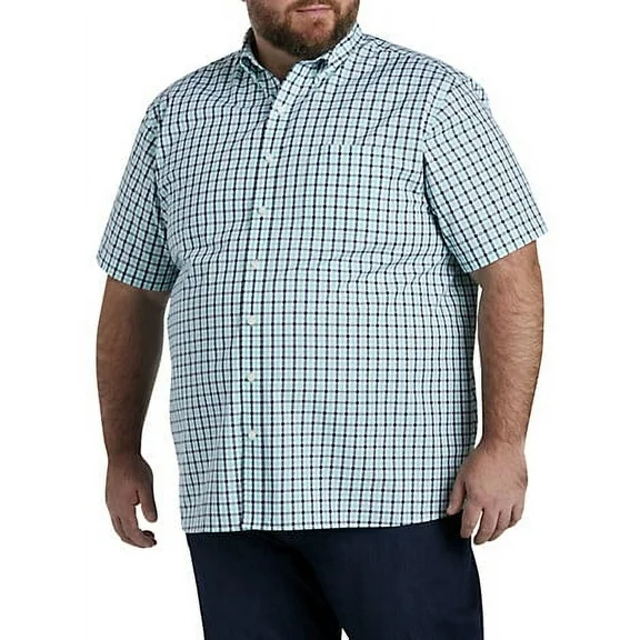 Big + Tall Essentials by DXL Men's Big and Tall  Men's Short Sleeve Plaid Sport Shirt, Aqua/Multi, 4XL Aqua Multi 4XL