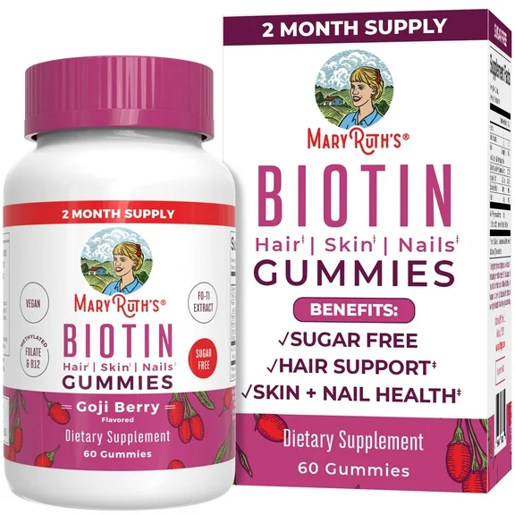 Biotin Gummies for Hair, Skin & Nail Support -2,500mcg - Goji Berry (60 Gummies)