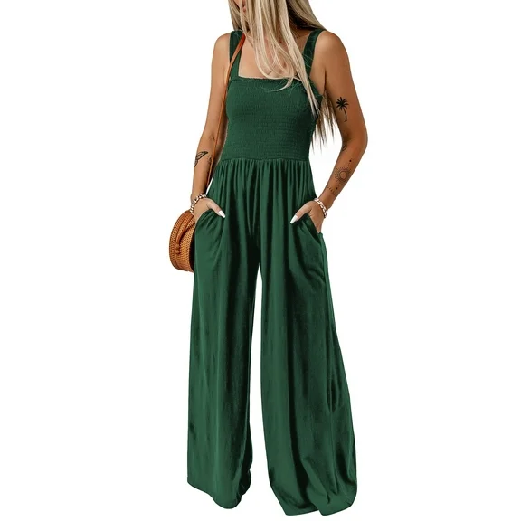 Blibea Women's Loose Casual Sleeveless Jumpsuits Long Pants Overalls Rompers With Pockets Green S