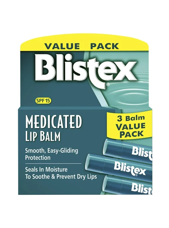 Blistex Medicated Lip Balm, 0.15 Ounce, Pack of 3 – Prevent Dryness & Chapping, SPF 15 Sun Protection