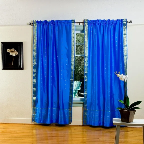 Blue Rod Pocket  Sheer Sari Curtain / Drape / Panel   - 80W x 108L - Piece