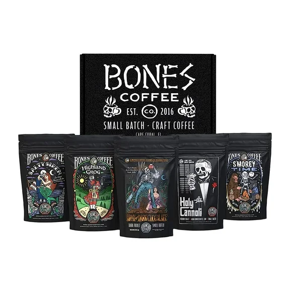 Bones Coffee Medium Roast Ground Coffee | 4 oz Favorite Flavors Sample Pack Flavored Coffee