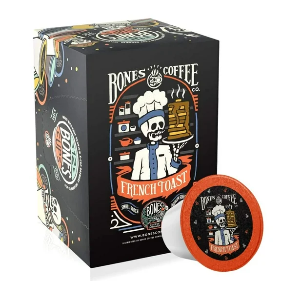 Bones Coffee Medium Roast K cups | 12 ct. Single Serve French Toast Buttery Toast Flavored Coffee Pods