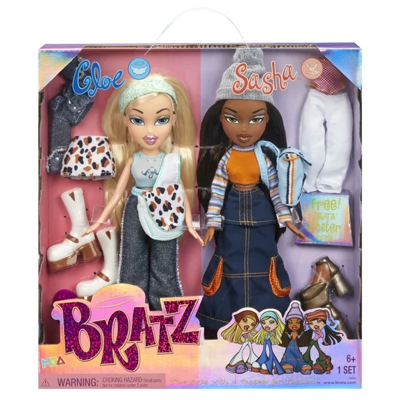 Bratz Original Fashion Dolls 2-Pack Cloe & Sasha, 4 Full Outfits and Accessories (Assembled Product Height: 12 inches)