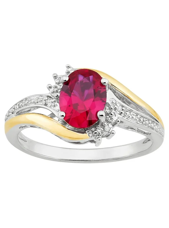 Brilliance Fine Jewelry Created Ruby Diamond Accent Ring in Sterling Silver and 10K Yellow Gold