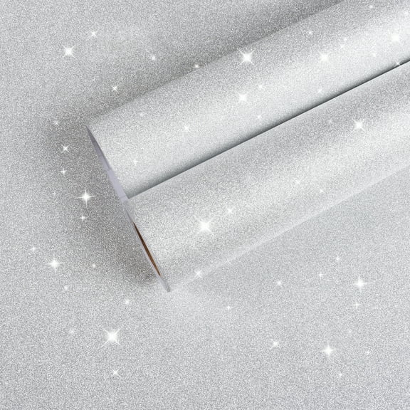 CHICHOME Silver Glitter Wallpaper Peel and Stick Contact Paper Self Adhesive 17.7"x236" Sparkle Glitter DIY Removable Wallpaper Matte Silver Shiny Vinyl Roll for Bedroom Drawer Wall Cabinet