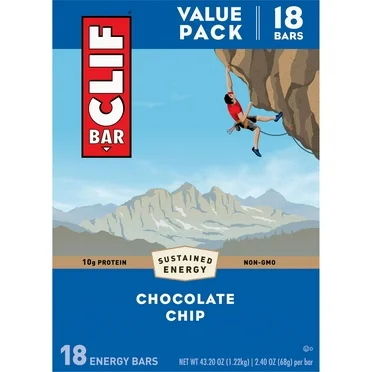 CLIF BAR - Chocolate Chip - Made with Organic Oats - 10g Protein - Non-GMO - Plant Based - Energy Bars - 2.4 oz. (18 Pack)