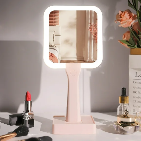COOLJEEN Lighted Makeup Mirror with 3 Color Lighting Vanity Mirror Double-Sided Pink Plastic