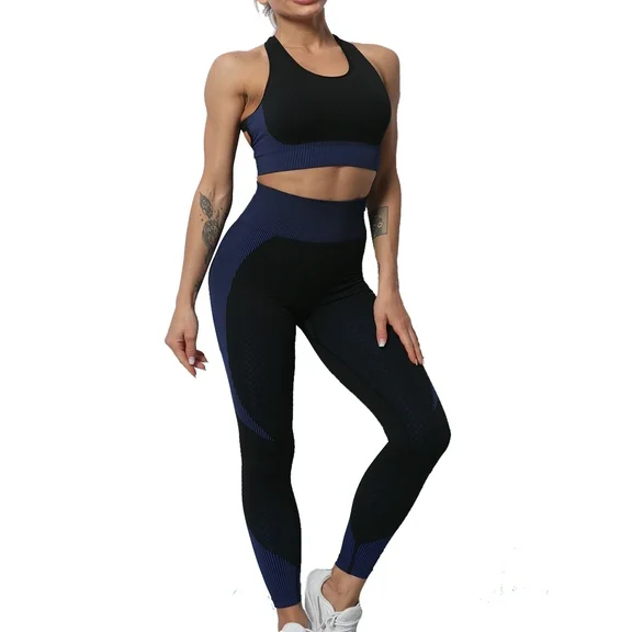 COOPLUS Womens Yoga Sets Seamless Athletic Breathable Textured Fabric Bras and High-Waisted Yoga Pants for Sports and Fitness