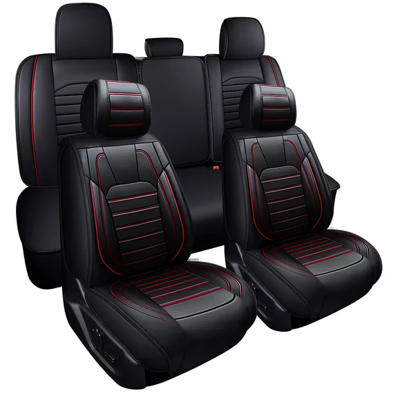Car Seat Covers Full Set 2008-2022 Tundra Truck Crew Cab Crewmax Double Extended Cab Regular Cab(Full Set, Black-Red)