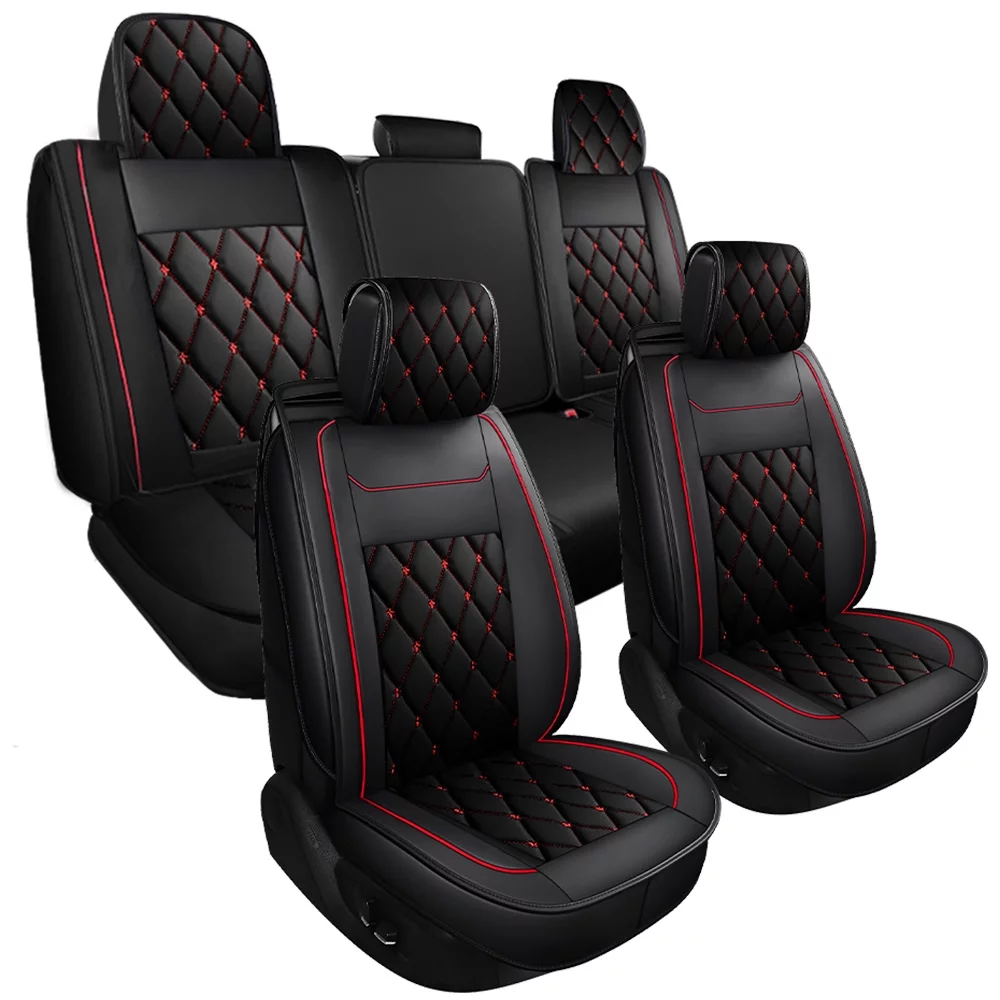 Car Seat Covers Full Set Silverado GMC Sierra Fit for 2007-2023 1500/2500 HD / 3500 HD Crew,Double,Extended Cab or Pickup Truck(Full Set, Black-Red)