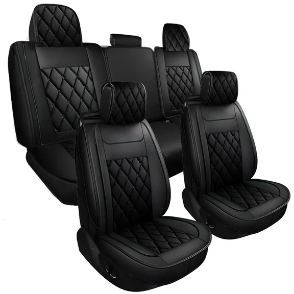 Car Seat Covers Full Set Silverado GMC Sierra Fit for 2007-2023 1500/2500 HD / 3500 HD Crew,Double,Extended Cab or Pickup Truck(Full Set, Black)