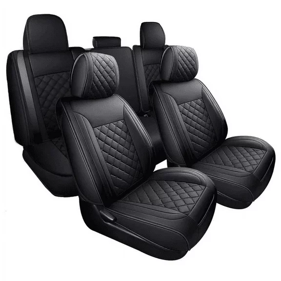 Car Seat Covers Full Set With Waterproof Leather Fit for 2007-2023 Toyota Tacoma Crew Cab (Full Set, Black)