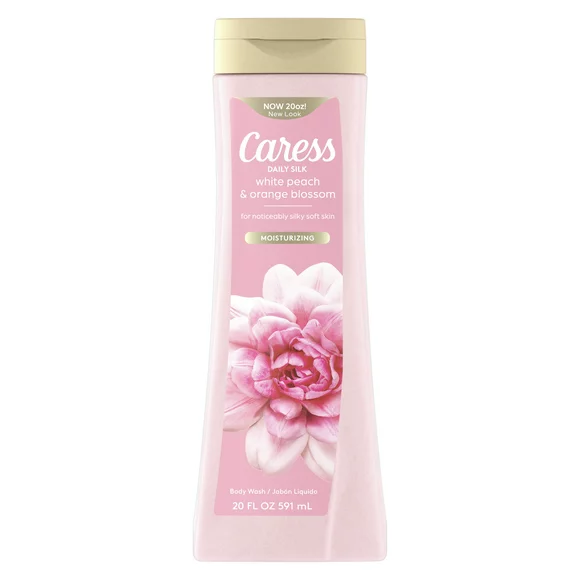 Caress Body Wash for Women, Daily Silk White Peach & Orange Blossom for Dry Skin 20 fl oz
