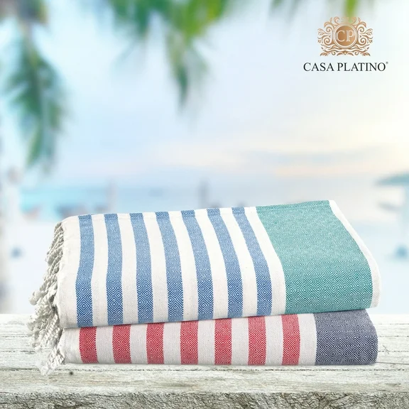 Casa Platino 100% Cotton Beach Towel with Bag 2 Piece Towels Oversized 39"x71" Pool Absorbent Extra Large Quick Dry Sand Travel Towel - Stripe