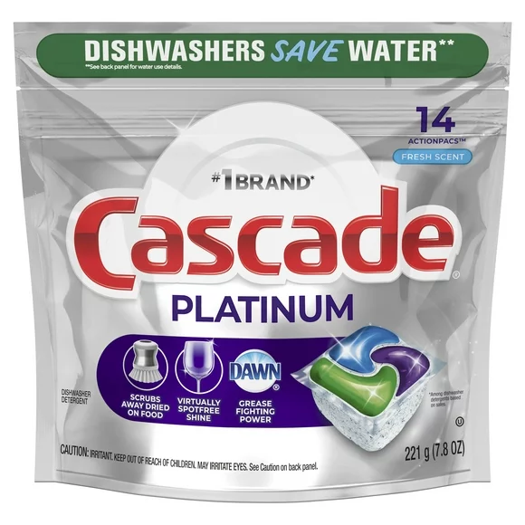 Cascade Platinum Dishwasher Detergent Pods, Fresh Scent, 14 Count