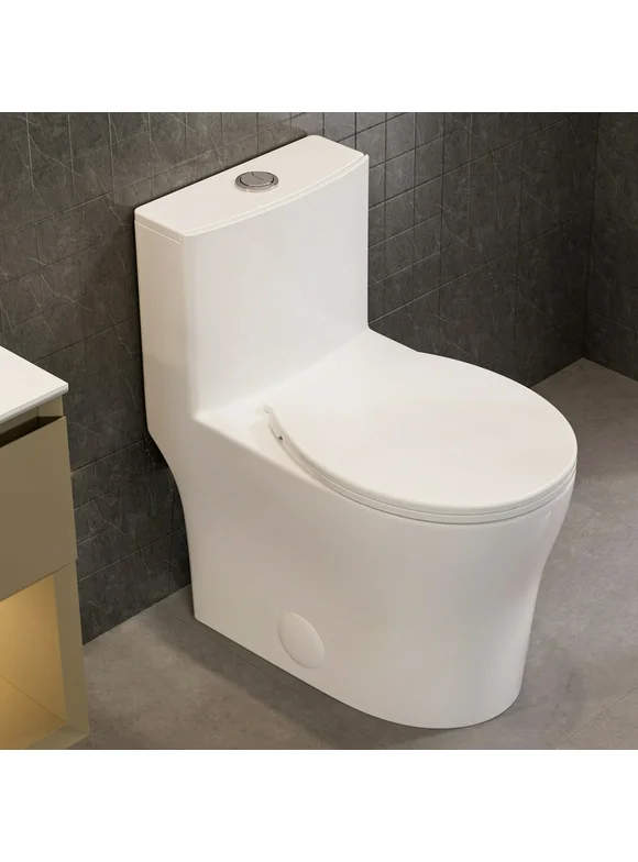 Casta Diva Round Toilet Ceramic One-Piece Toilets, 0.9/1.28GPF Power Dual Flush and MAP 1000g (Seat Included)