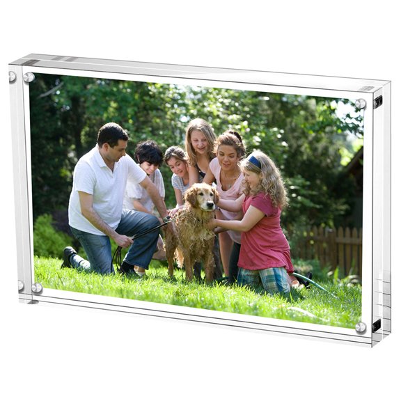 Cecolic 4x6 Acrylic Picture Frames, Clear Picture Frames Freestanding Double Sided Magnetic Acrylic Transparent Square Frame for Desktop Display