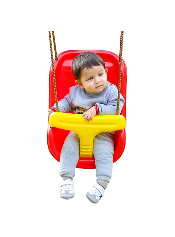 Celawork 2-in-1 Secure Swing with High Back and T-Bar, Red Baby Swing for Outside with Adjustable Straps, Outdoor Swing for Baby Infant and Toddlers Ages from 9 Months