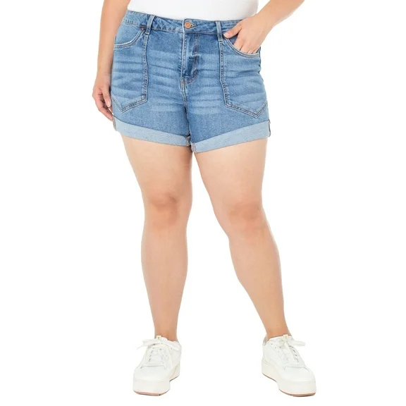Celebrity Pink Juniors and Juniors Plus Mid Rise Utility Roll Cuff Shorts, Sizes 1-24