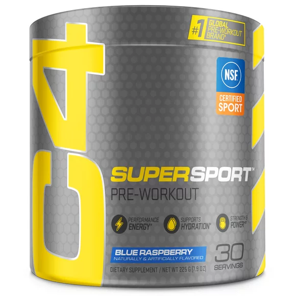 Cellucor C4 Super Sport Pre-Workout Powder, Blue Raspberry, Energy, Strength & Power, 30 Servings